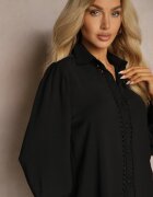 melya by melody Cămașă Neagră cu Inserții Dantelate Elegante Meristas