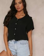 melya by melody Cămașă Neagră cu Mânecă Scurtă și Dantelă la Umeri Bettia