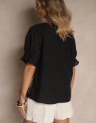 melya by melody Cămașă Neagră din bumbac Decorată cu broderie și cu fir argintiu Wilaravia