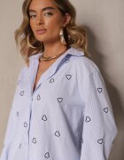 melya by melody Cămașă Oversize albastru-marin cu dungi brodată cu inimioare Nitavela