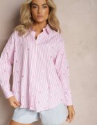 melya by melody Cămașă Roz din Bumbac Decorată cu un Model cu Dungi Subțiri și Inimioare Vatille