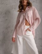 melya by melody Cămașă Roz Oversize din Tencel în Dungi cu Model Brodat Tidore