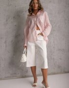 melya by melody Cămașă Roz Oversize din Tencel în Dungi cu Model Brodat Tidore