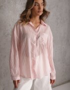 melya by melody Cămașă Roz Oversize din Tencel în Dungi cu Model Brodat Tidore