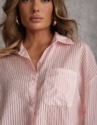 melya by melody Cămașă Roz Oversize din Tencel în Dungi cu Model Brodat Tidore