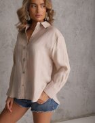 melya by melody Cămașă Supradimensionată Bej cu Vâscoză și In cu nasturi de mărimi diferite Drenrya