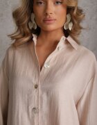 melya by melody Cămașă Supradimensionată Bej cu Vâscoză și In cu nasturi de mărimi diferite Drenrya