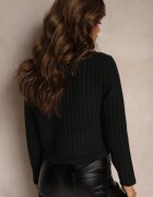 melya by melody Cardigan Negru cu Amestec de Lână cu Împletitură Decorativă nasturi și Imitație de Buzunare Merica