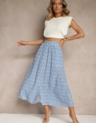 melya by melody Fustă albastru-albă cloș din vâscoză cu imprimeu floral cu nasturi Moragi