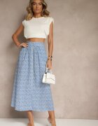 melya by melody Fustă albastru-albă cloș din vâscoză cu imprimeu floral cu nasturi Moragi