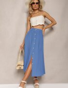 melya by melody Fustă Cloș Albastră Maxi cu Elastic în Talie și cu Buzunare Kendrani