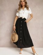 melya by melody Fustă Maxi Cloș Neagră cu elastic în talie și buzunare Kendrani