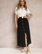 melya by melody Fustă Maxi Cloș Neagră cu elastic în talie și buzunare Kendrani