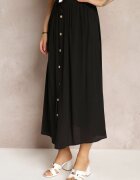 melya by melody Fustă Maxi Cloș Neagră cu elastic în talie și buzunare Kendrani