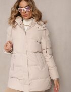 melya by melody Geacă bej deschisă cu matlasare clasică și glugă detașabilă Thessari