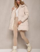 melya by melody Geacă bej deschisă cu matlasare clasică și glugă detașabilă Thessari