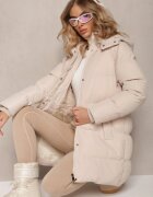 melya by melody Geacă bej deschisă cu matlasare clasică și glugă detașabilă Thessari