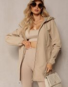 melya by melody Geacă Bej Lungă de Vânt cu Glugă Nedetașabilă Liodesa