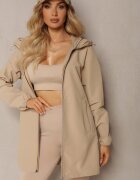 melya by melody Geacă Bej Lungă de Vânt cu Glugă Nedetașabilă Liodesa