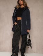 melya by melody Geacă bleumarin reversibilă cu glugă și cusături matlasate Alirrise