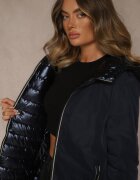 melya by melody Geacă bleumarin reversibilă cu glugă și cusături matlasate Alirrise