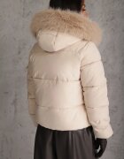 melya by melody Geacă Casual de iarnă Matlasată cu cusături matlasate și glugă cu blană Fioreza Bej deschis
