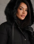 melya by melody Geacă Casual de iarnă Matlasată cu cusături matlasate și glugă cu blană Fioreza Neagră