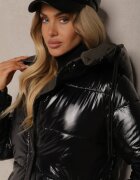 melya by melody Geacă de iarnă reversibilă negru-verde cu matlasare și glugă Valrinna