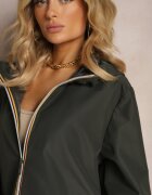 melya by melody Geacă lungă de vânt verde închis cu glugă nedetașabilă Liodesa