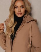 melya by melody Geacă Lungă Matlasată Bej cu glugă detașabilă și șlițuri cu capse Nissira