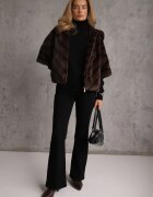 melya by melody Geacă Maro de Blană Croi Oversize Cu Glugă și Mâneci 3/4 Titene