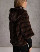 melya by melody Geacă Maro de Blană Croi Oversize Cu Glugă și Mâneci 3/4 Titene