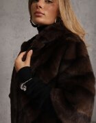 melya by melody Geacă Maro de Blană Croi Oversize Cu Glugă și Mâneci 3/4 Titene