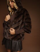 melya by melody Geacă Maro de Blană Croi Oversize Cu Glugă și Mâneci 3/4 Titene