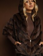 melya by melody Geacă Maro de Blană Croi Oversize Cu Glugă și Mâneci 3/4 Titene