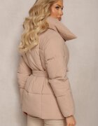 melya by melody Geacă matlasată bej cu centură în talie și guler larg Fusteni