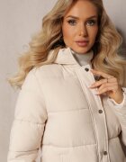 melya by melody Geacă Matlasată Bej deschis cu Buzunare Laterale și Glugă Fixă Teoga
