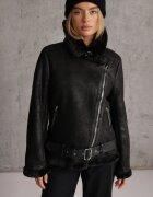 melya by melody Geacă Neagră Biker cu Blană Decorativă și Curea cu Cataramă Emaro