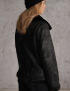 melya by melody Geacă Neagră Biker cu Blană Decorativă și Curea cu Cataramă Emaro