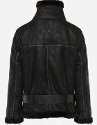 melya by melody Geacă Neagră Biker cu Blană Decorativă și Curea cu Cataramă Emaro