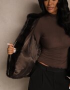 melya by melody Geacă Neagră de Blană croi Oversize cu Glugă și Mâneci 3/4 Titene