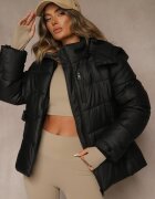 melya by melody Geacă neagră de iarnă Y2K cu matlasare și curea cu cataramă Cerrive
