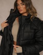 melya by melody Geacă neagră de iarnă Y2K cu matlasare și curea cu cataramă Cerrive