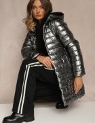 melya by melody Geacă Neagră Dwustronna cu Glugă și Cusături Matlasate Alirrise