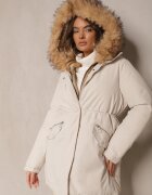 melya by melody Geacă Parka Bej deschis Cu șnur în talie cu fermoar dublu și glugă cu blană Edrieth