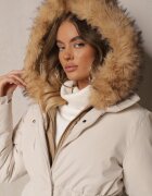 melya by melody Geacă Parka Bej deschis Cu șnur în talie cu fermoar dublu și glugă cu blană Edrieth