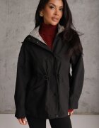 melya by melody Geacă Parka de tranziție cu glugă decorată cu model în carouri Isadorina Neagră