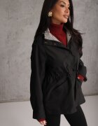 melya by melody Geacă Parka de tranziție cu glugă decorată cu model în carouri Isadorina Neagră