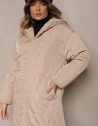 melya by melody Jachetă bej matlasată reversibilă cu blană și glugă Emalira