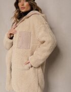 melya by melody Jachetă bej matlasată reversibilă cu blană și glugă Emalira